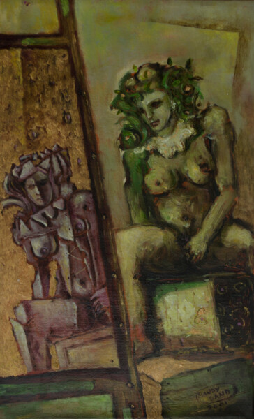 Nude sitting in green